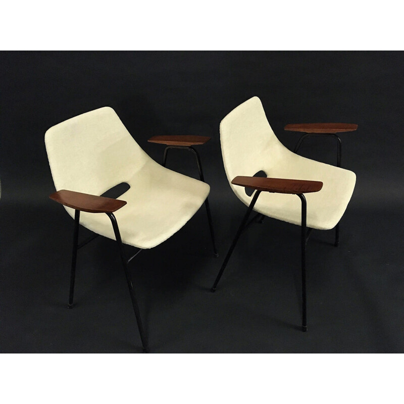 Pair of vintage bridge armchairs model Tonneau by Pierre Guariche - Steiner Edition - 1954