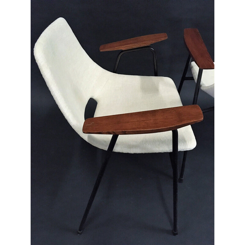 Pair of vintage bridge armchairs model Tonneau by Pierre Guariche - Steiner Edition - 1954