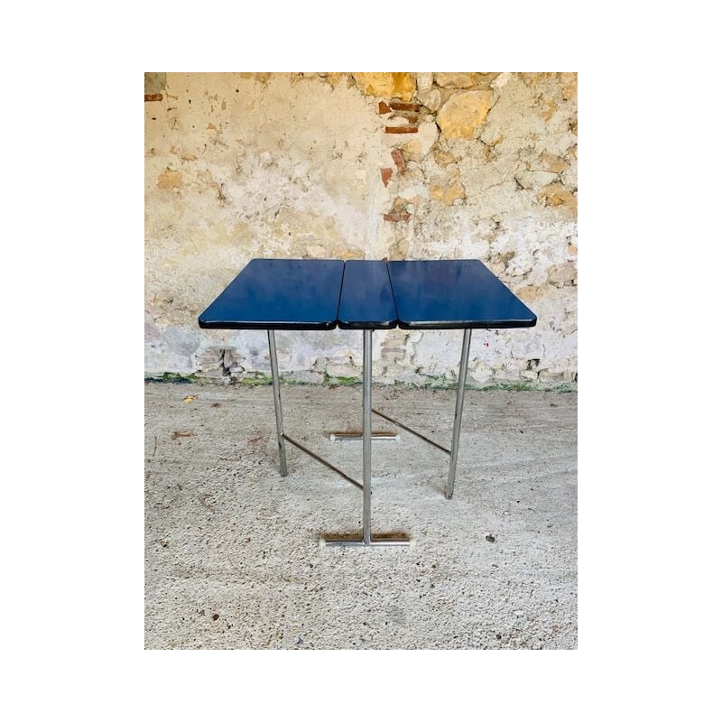 Vintage Folding Table in Blue Formica, Chrome Legs 1960