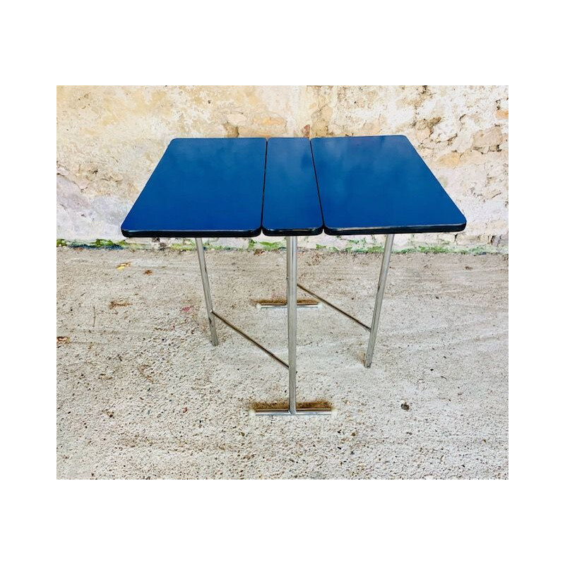 Vintage Folding Table in Blue Formica, Chrome Legs 1960