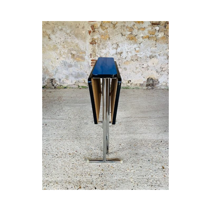 Vintage Folding Table in Blue Formica, Chrome Legs 1960