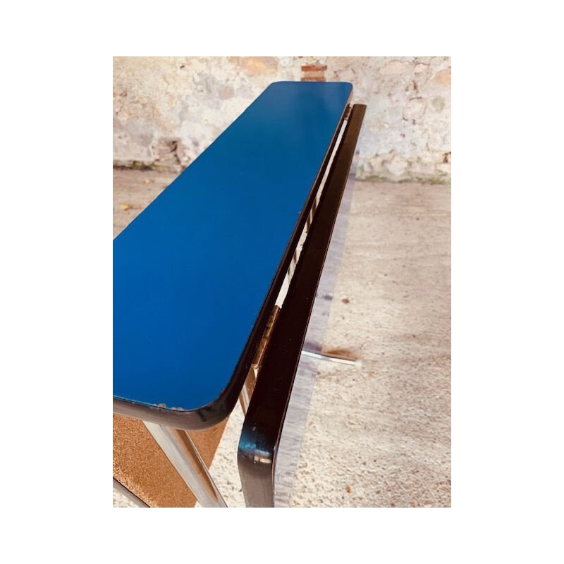 Vintage Folding Table in Blue Formica, Chrome Legs 1960