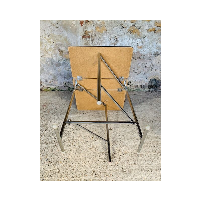 Vintage Folding Table in Blue Formica, Chrome Legs 1960