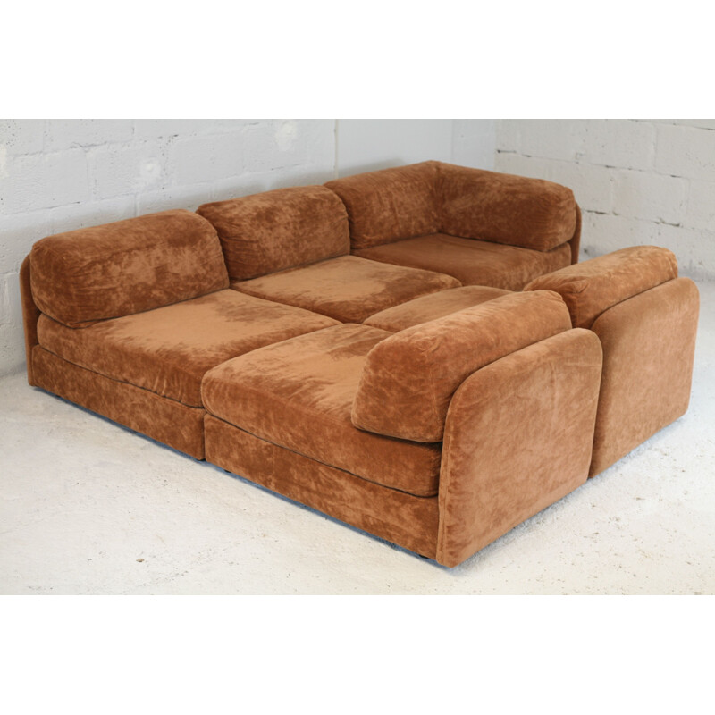 vintage sofa light brown velvet modular 1970's