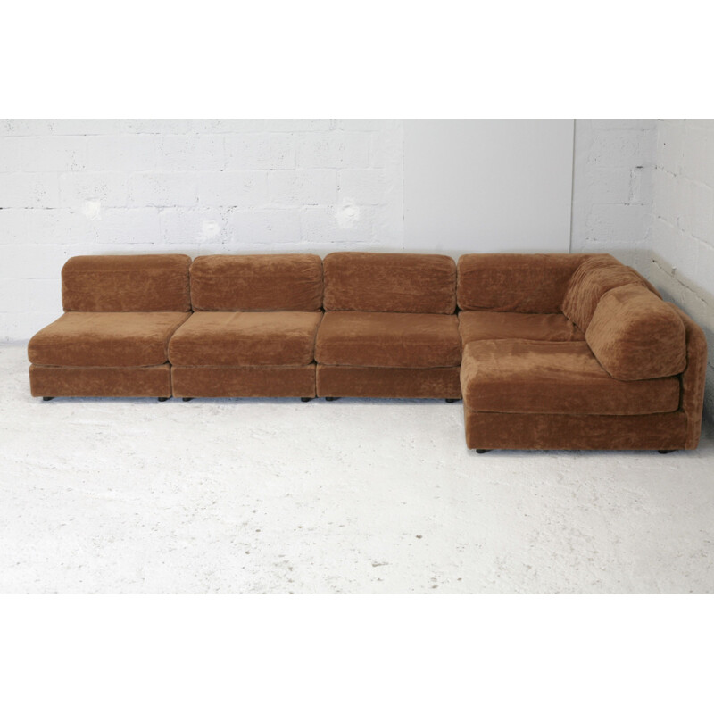 vintage sofa light brown velvet modular 1970's