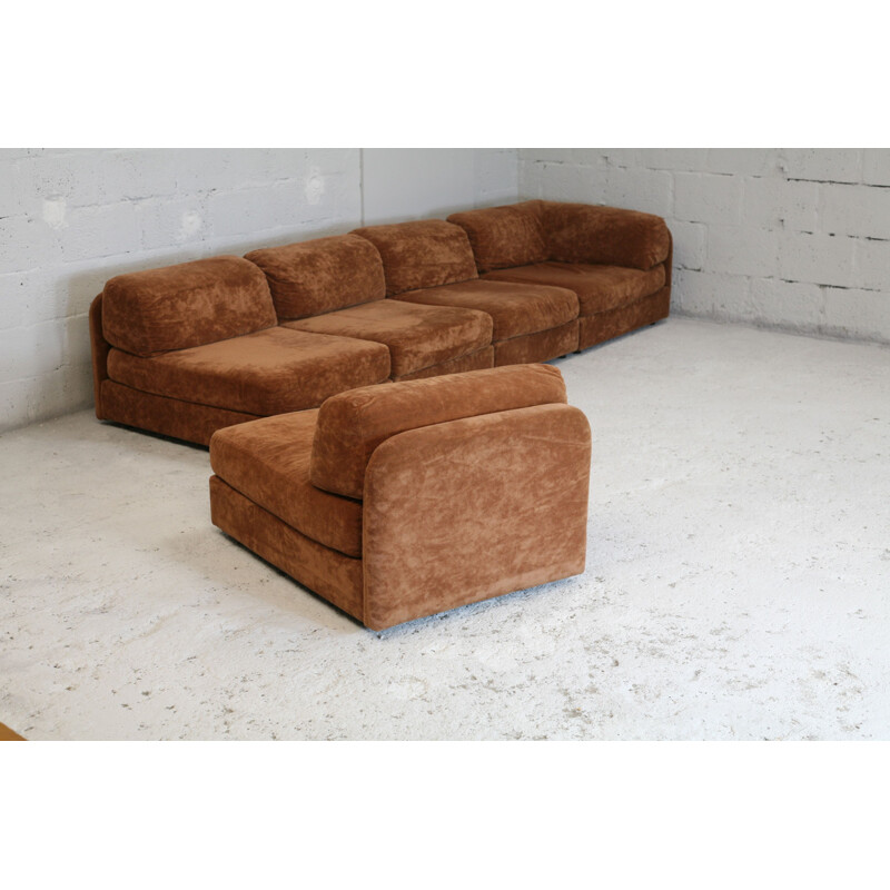 vintage sofa light brown velvet modular 1970's