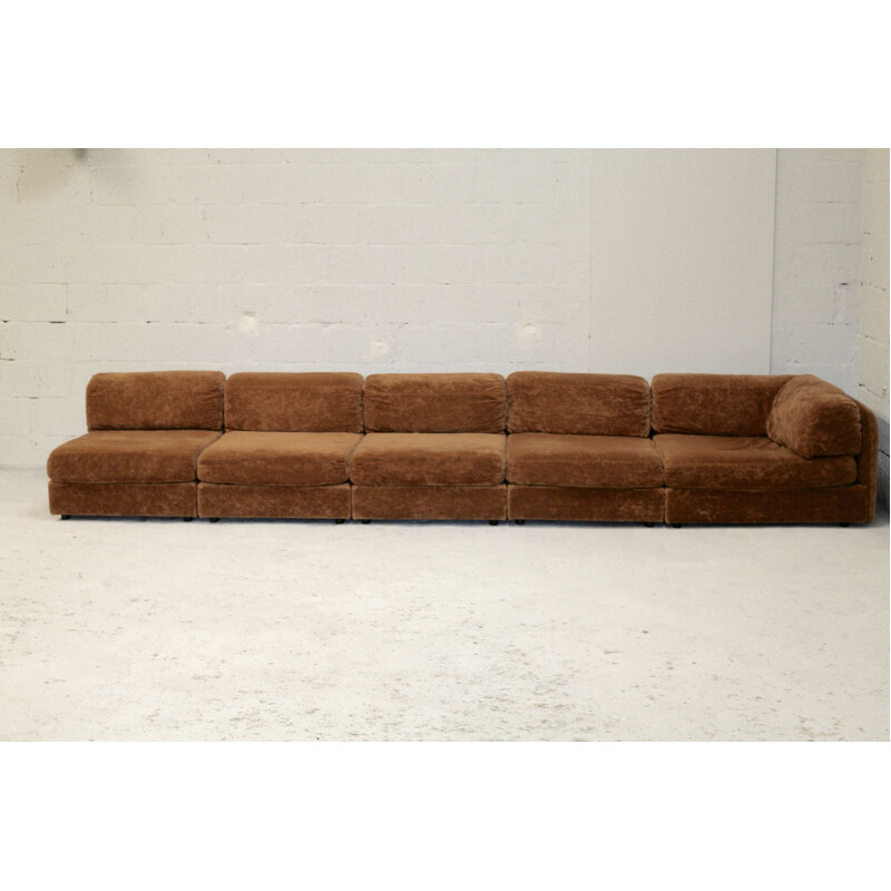 vintage sofa light brown velvet modular 1970's