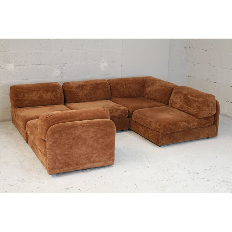 vintage sofa light brown velvet modular 1970's