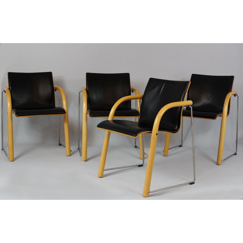 Set of 4 vintage stacking chairs by Wulf Schneider & Ulrich Böhme for Thonet 1984