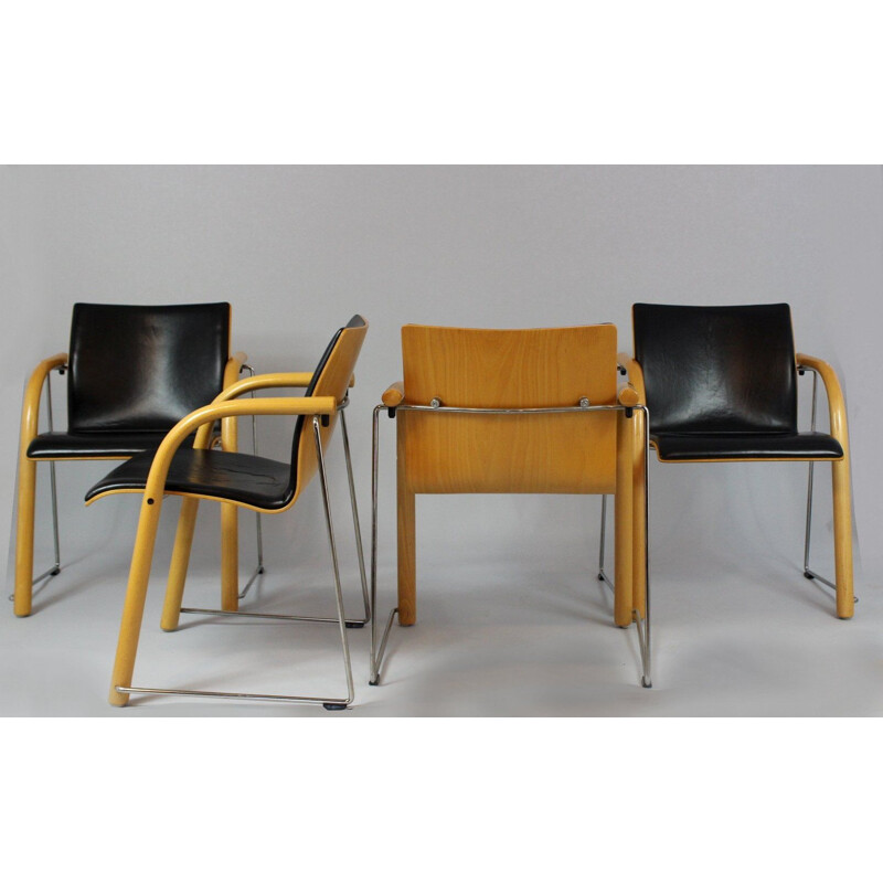 Set of 4 vintage stacking chairs by Wulf Schneider & Ulrich Böhme for Thonet 1984