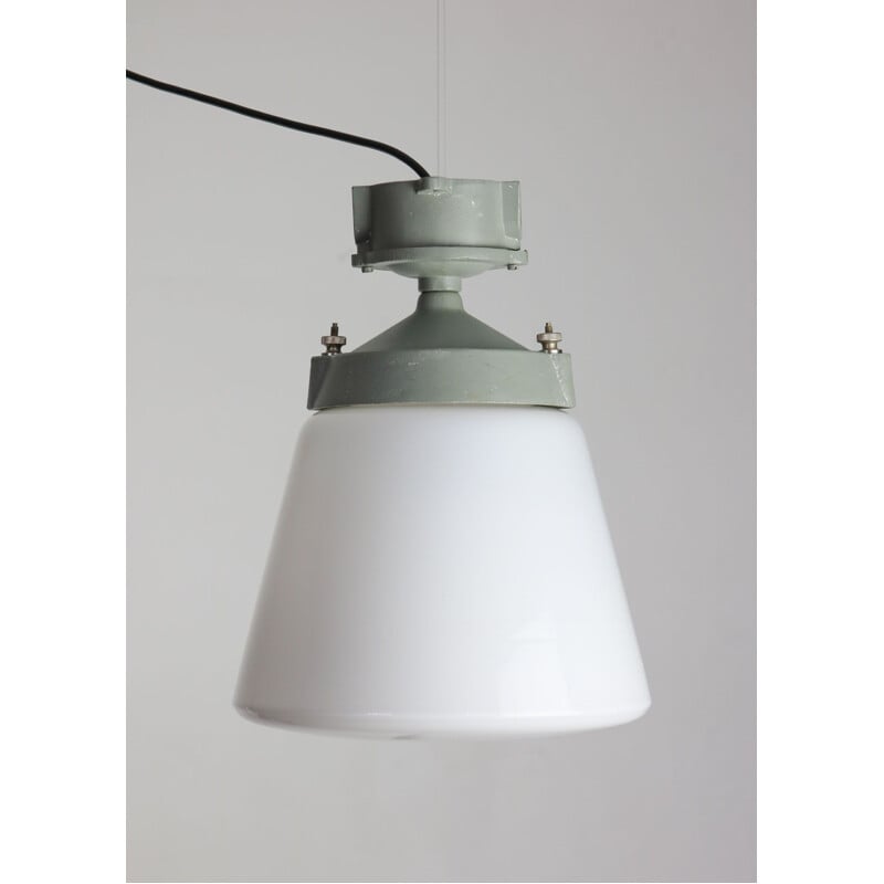 Vintage industrial lamp with opal glass pendant, 1970