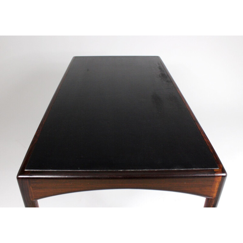 Table basse vintage avec plateau en cuir palissandre par Kristian S. Vedel Danois 1963