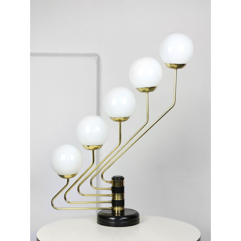 Vintage black&gold opaline 5-light table lamp