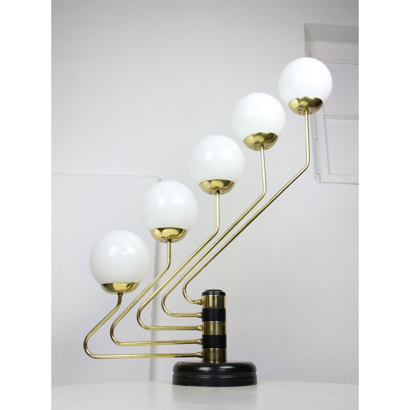 Lampe de table vintage à 5 lumières en opaline noir et or