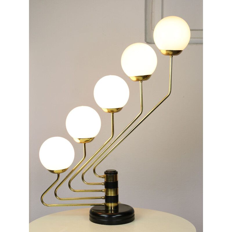Vintage black&gold opaline 5-light table lamp