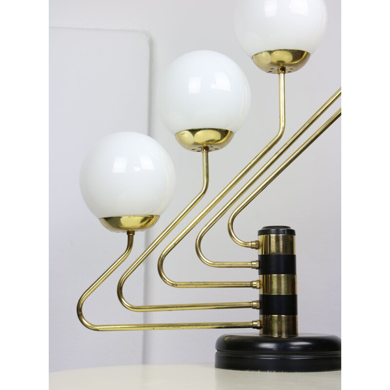 Vintage black&gold opaline 5-light table lamp