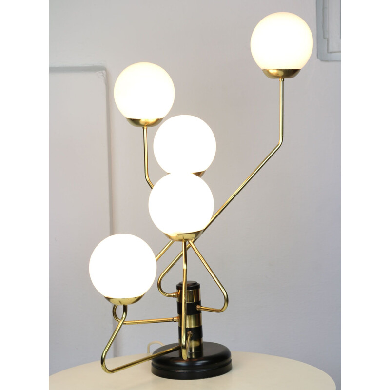 Vintage black&gold opaline 5-light table lamp