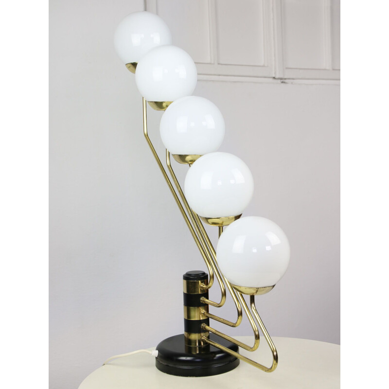 Vintage black&gold opaline 5-light table lamp