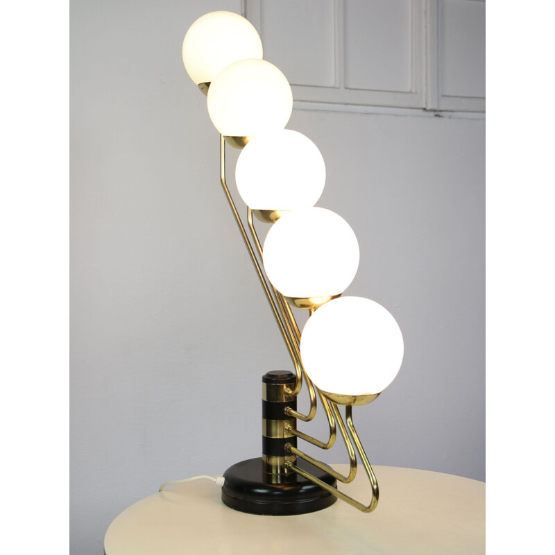 Vintage black&gold opaline 5-light table lamp