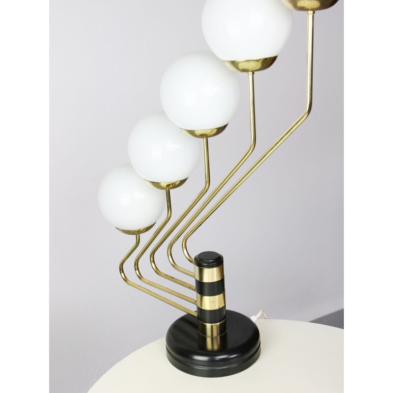 Vintage black&gold opaline 5-light table lamp