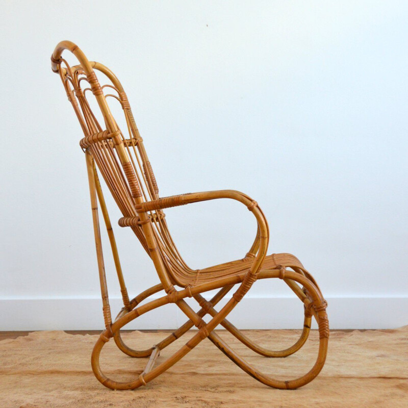 Vintage armchair in Rattan and Bamboo by Dirk van Sliedregt for Rohe Noordwolde, 1950