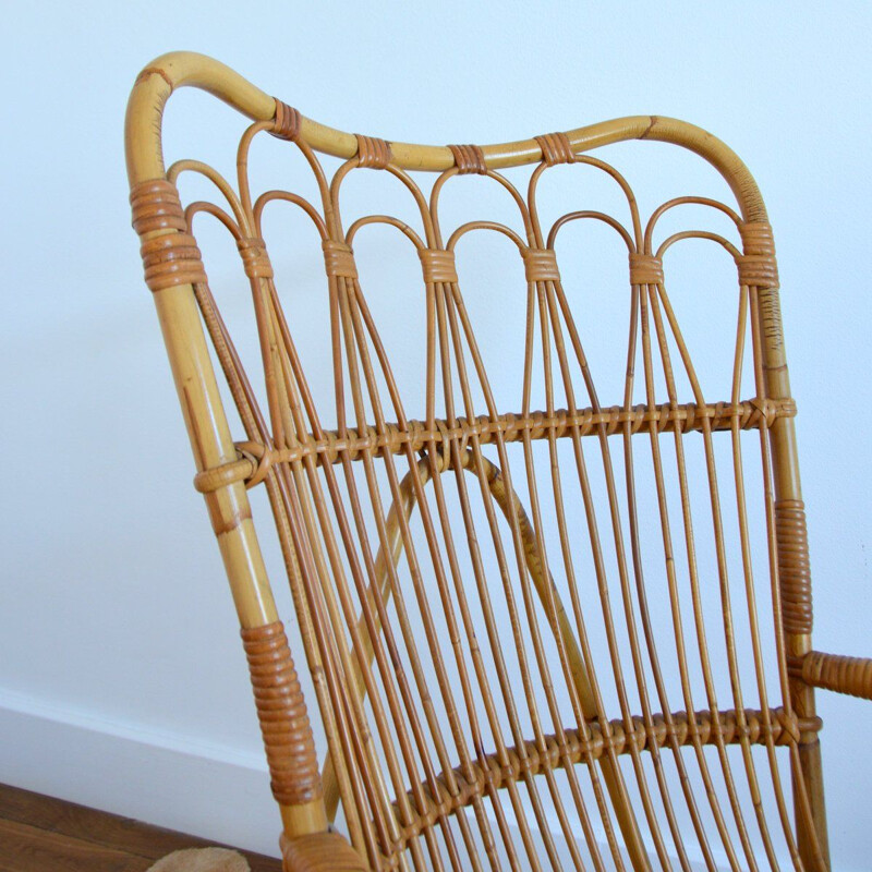 Vintage armchair in Rattan and Bamboo by Dirk van Sliedregt for Rohe Noordwolde, 1950