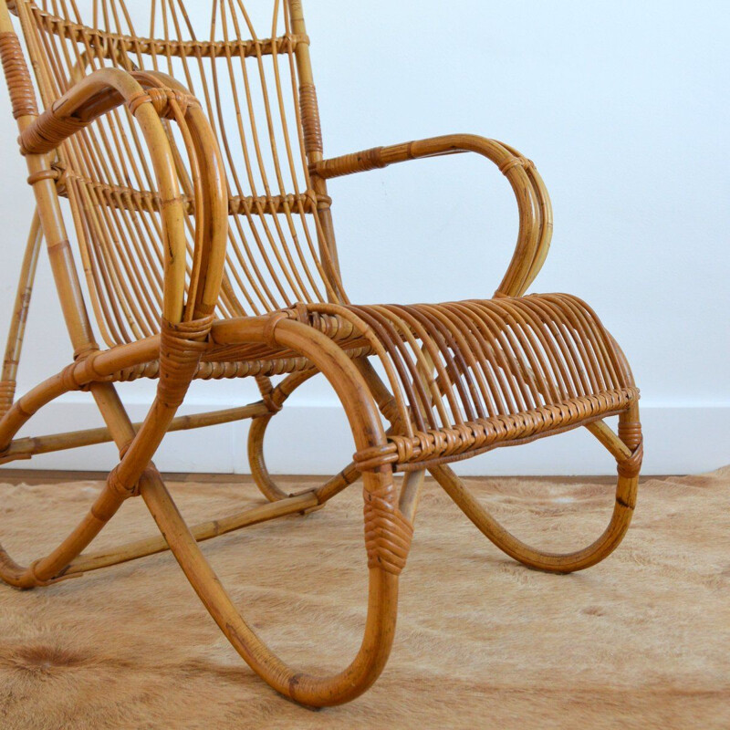 Vintage armchair in Rattan and Bamboo by Dirk van Sliedregt for Rohe Noordwolde, 1950