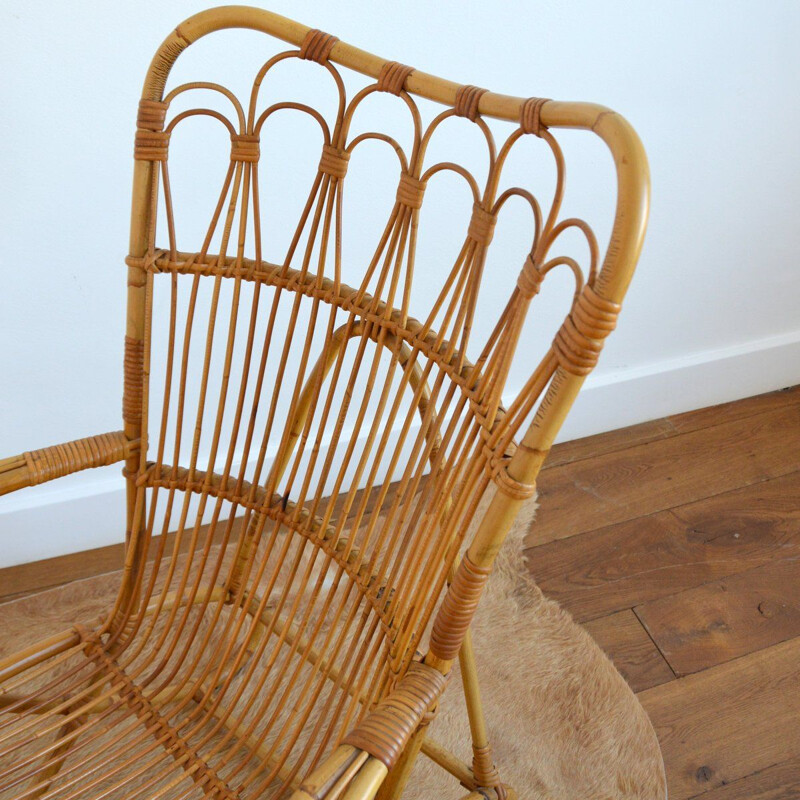 Vintage armchair in Rattan and Bamboo by Dirk van Sliedregt for Rohe Noordwolde, 1950