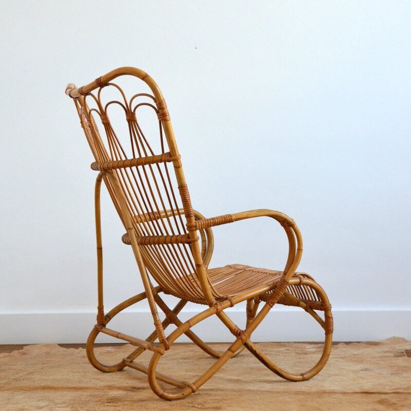 Vintage armchair in Rattan and Bamboo by Dirk van Sliedregt for Rohe Noordwolde, 1950