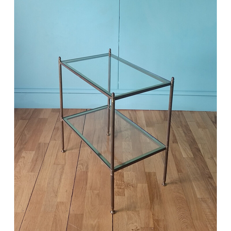 Vintage side table by Maison Bagues Brass & glass 1950s
