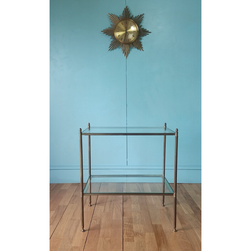 Vintage side table by Maison Bagues Brass & glass 1950s