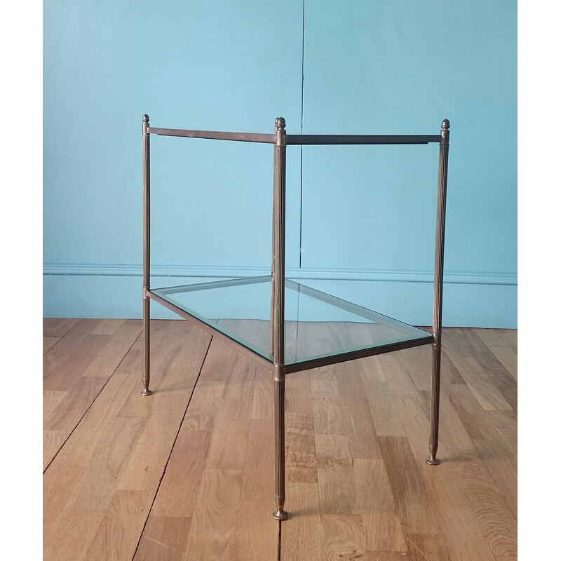 Vintage side table by Maison Bagues Brass & glass 1950s