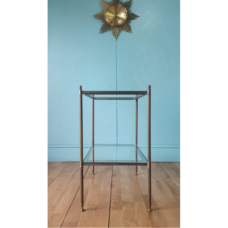 Vintage side table by Maison Bagues Brass & glass 1950s