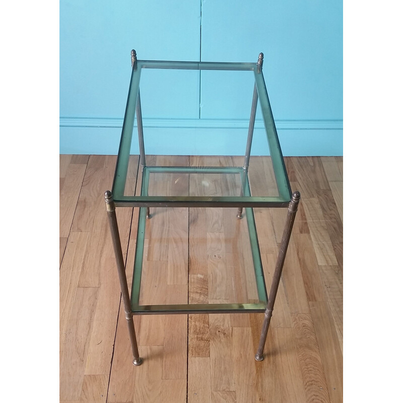 Vintage side table by Maison Bagues Brass & glass 1950s