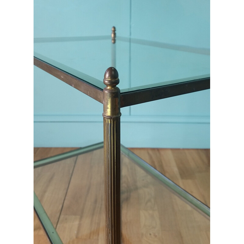 Vintage side table by Maison Bagues Brass & glass 1950s