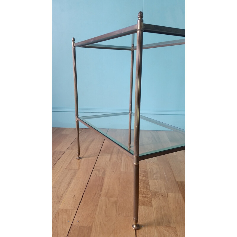 Vintage side table by Maison Bagues Brass & glass 1950s