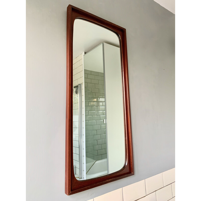 Vintage Wall Mirror Rectangular Teak Frame 