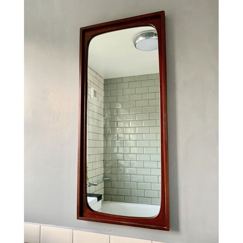 Vintage Wall Mirror Rectangular Teak Frame 