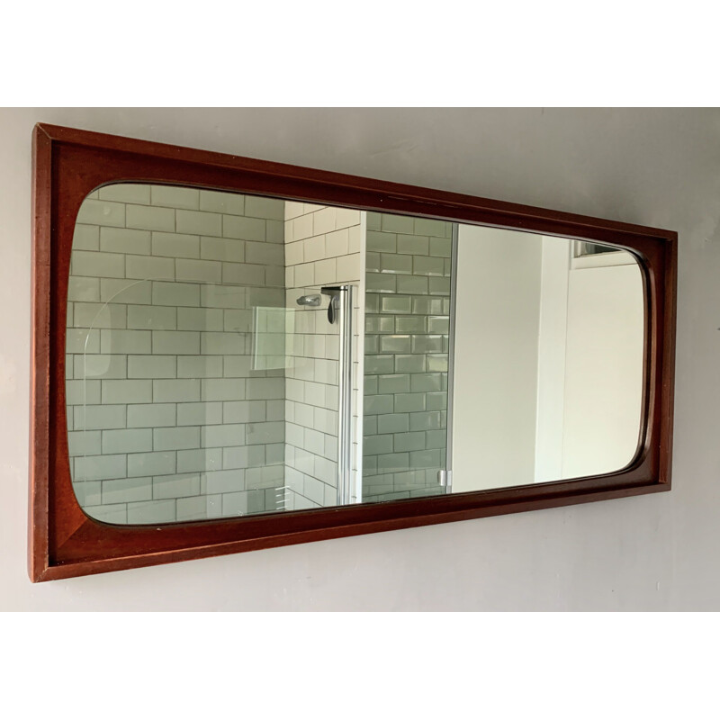 Vintage Wall Mirror Rectangular Teak Frame 