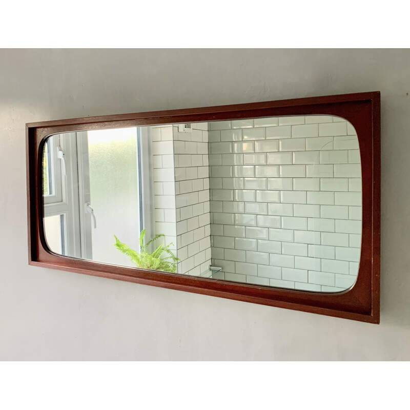 Vintage Wall Mirror Rectangular Teak Frame 