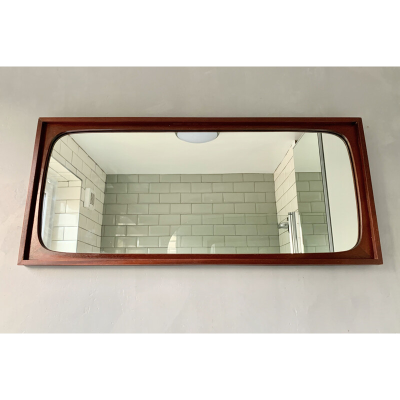 Vintage Wall Mirror Rectangular Teak Frame 