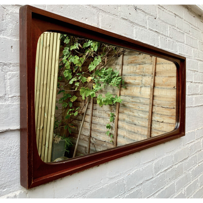 Vintage Wall Mirror Rectangular Teak Frame 