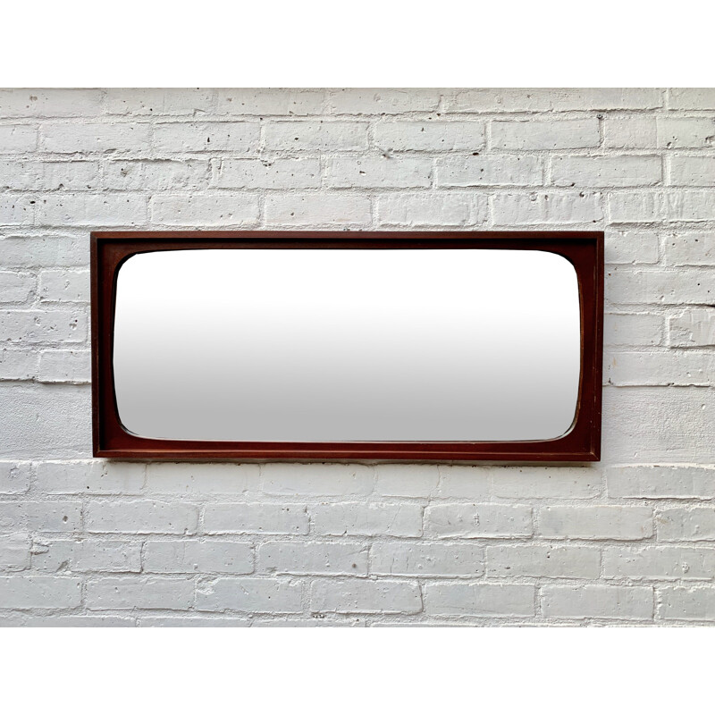 Vintage Wall Mirror Rectangular Teak Frame 