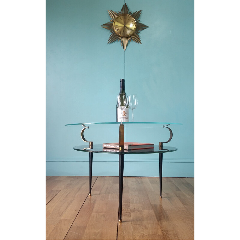 Table basse vintage en verre italienne 1950