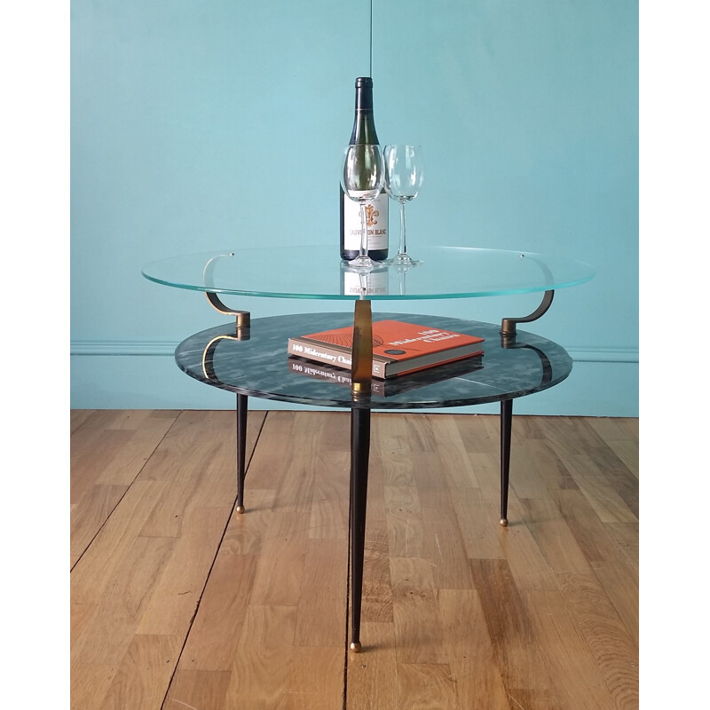 Table basse vintage en verre italienne 1950