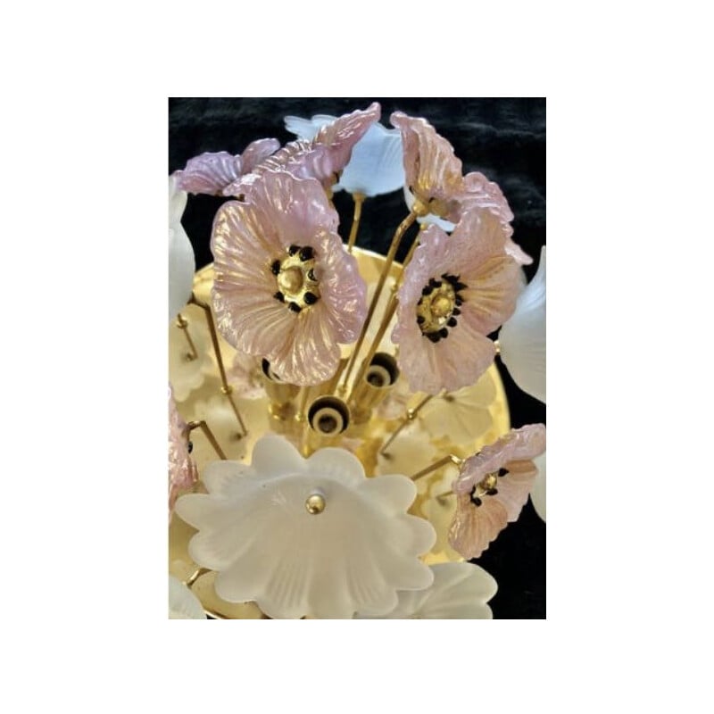 Lustre plafonnier vintage bouquets de fleurs Murano 1980