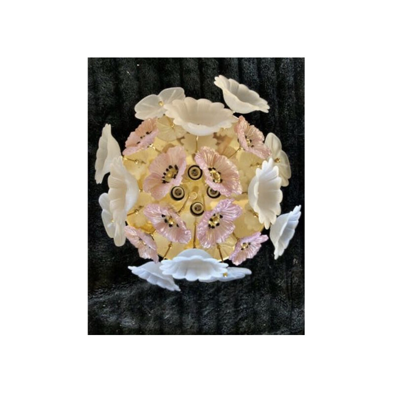 Vintage ceiling chandelier bouquets of flowers Murano 1980