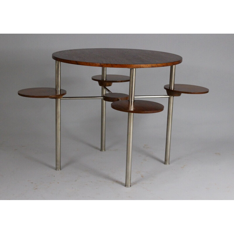 Vintage Side table 4 rotable shelves walnut 1930s