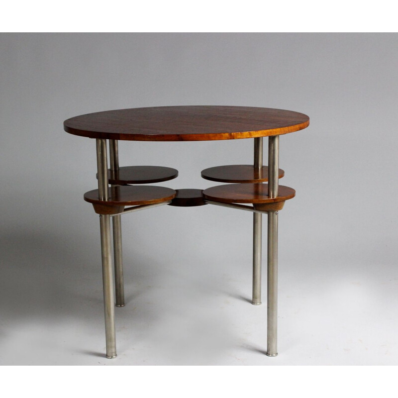 Vintage Side table 4 rotable shelves walnut 1930s