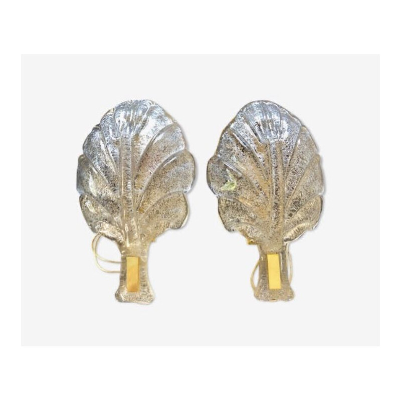 Pair of vintage Barovier sconces in the shape of a leaf 1980